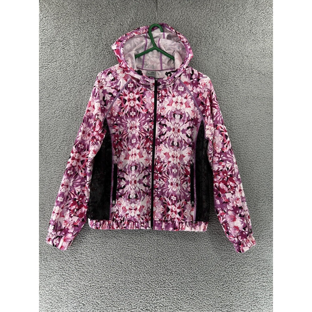 Champion Hooded Track Jacket Women's Size Large Pink Floral TieDye Gym Running